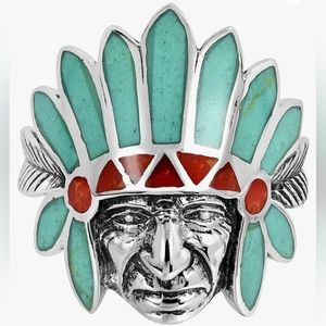 Beautifully detailed.925  Sterling silver .925 Warrior Chief Headdress Ring